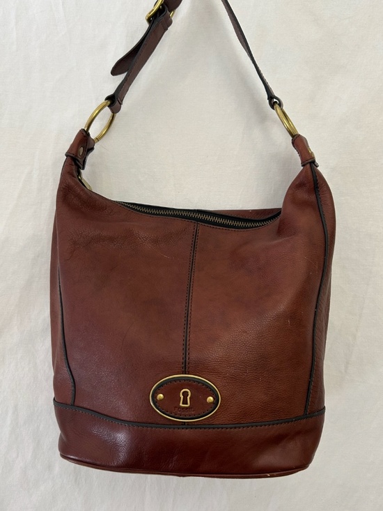 Fossil Handbags - Fossil Maddox Leather Hobo Shoulder Bucket Bag Chocolate Brown